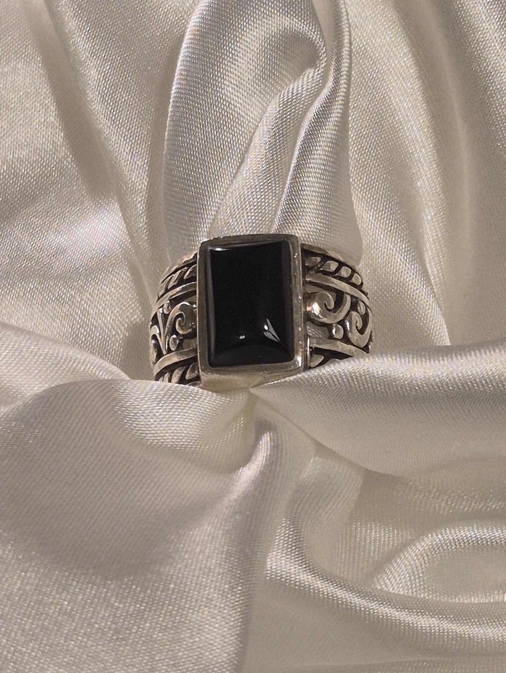 Retired Sterling Silver Silpada Black Onyx Rectangular Statement Ring Size 8